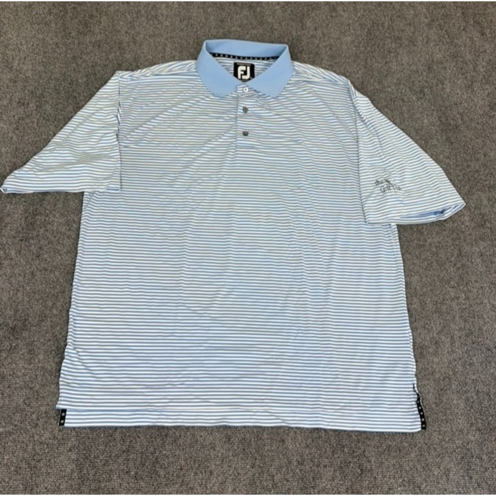 FootJoy‎ Polo Shirt Mens Blue White Stripe Golf Performance  Size  XL W/Logo